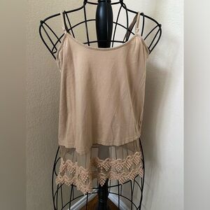 Tan Lace Spaghetti Strap Tank Top